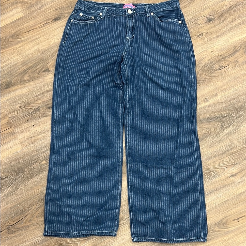 Edikted Women's Blue Striped Wide Leg Jeans